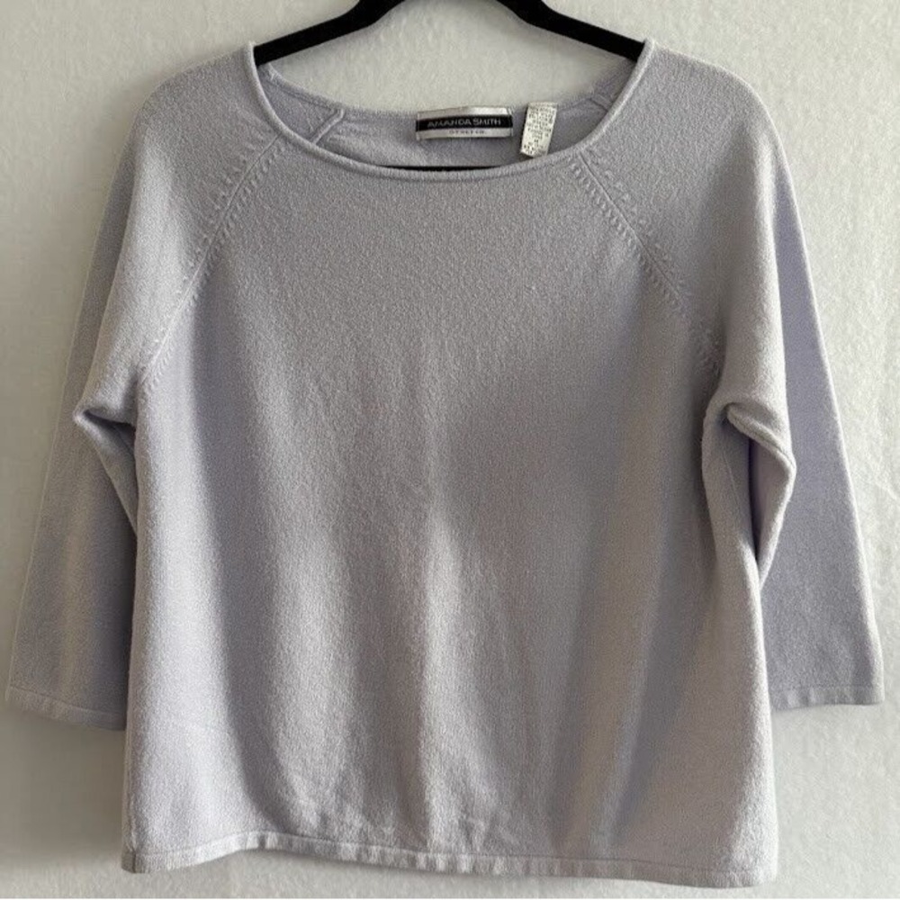 Amanda Smith Women Sweater Medium Purple 3/4 Sleeve Crew Neck Lightweight Casual